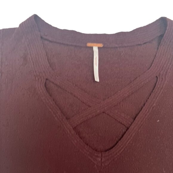 Free People Criss-Cross Tunic Sweater in Brown Wine Size Small - Picture 11 of 13